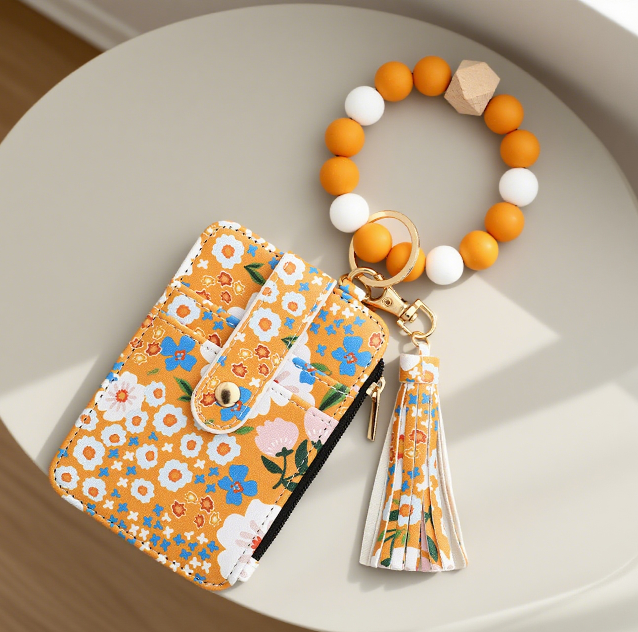 Bracelet Floral Print Card Slot Wallet Keychain