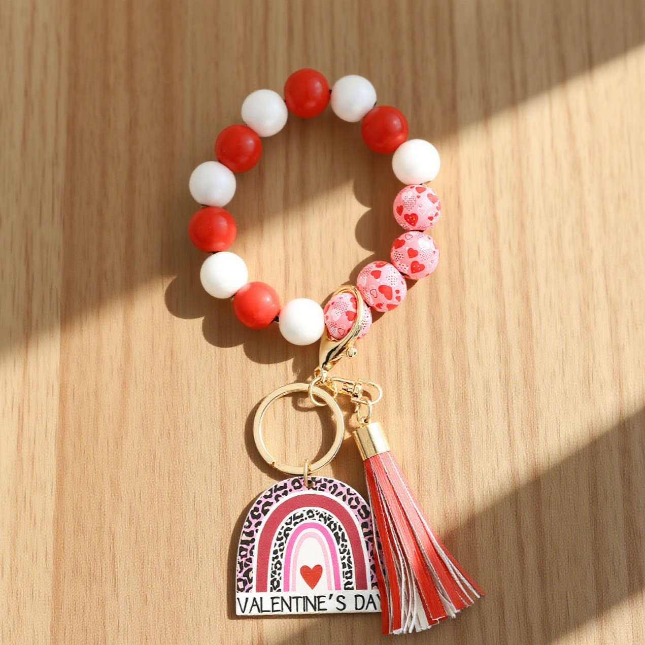 Valentine'S Day Love Bracelet Wooden Bead Keychain