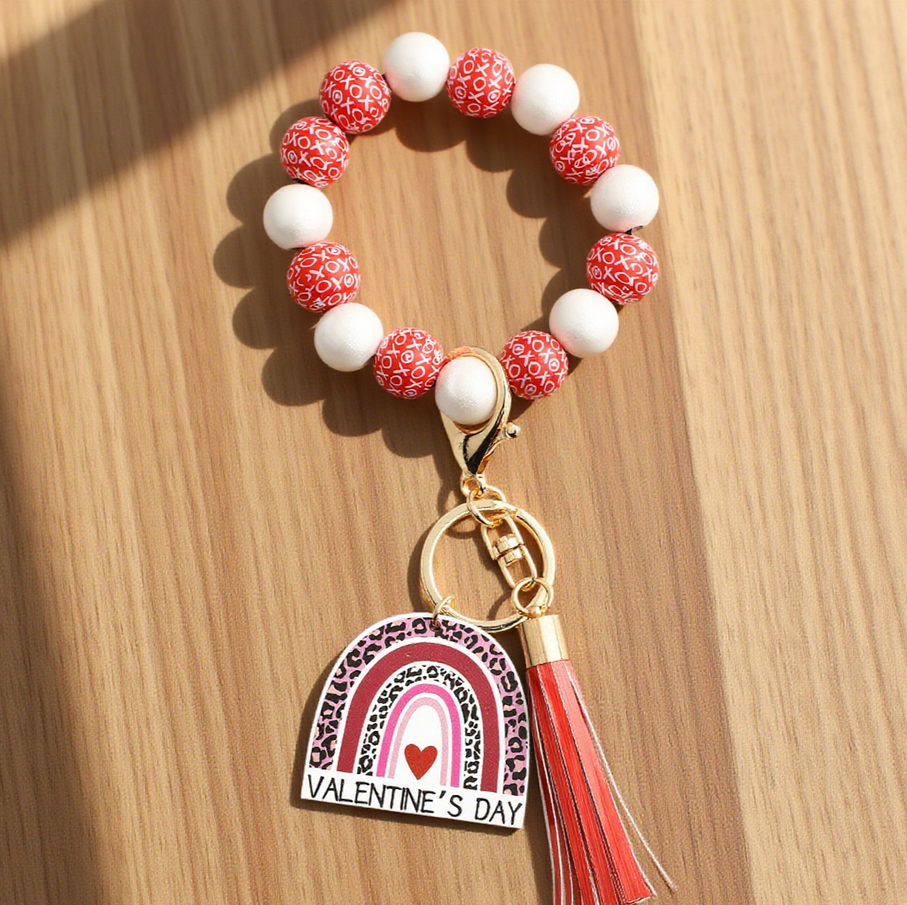 Valentine'S Day Love Bracelet Wooden Bead Keychain