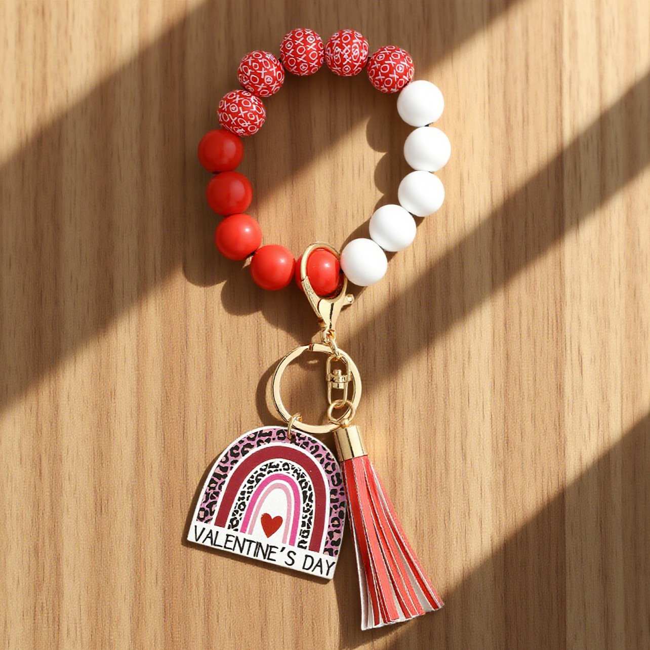 Valentine'S Day Love Bracelet Wooden Bead Keychain