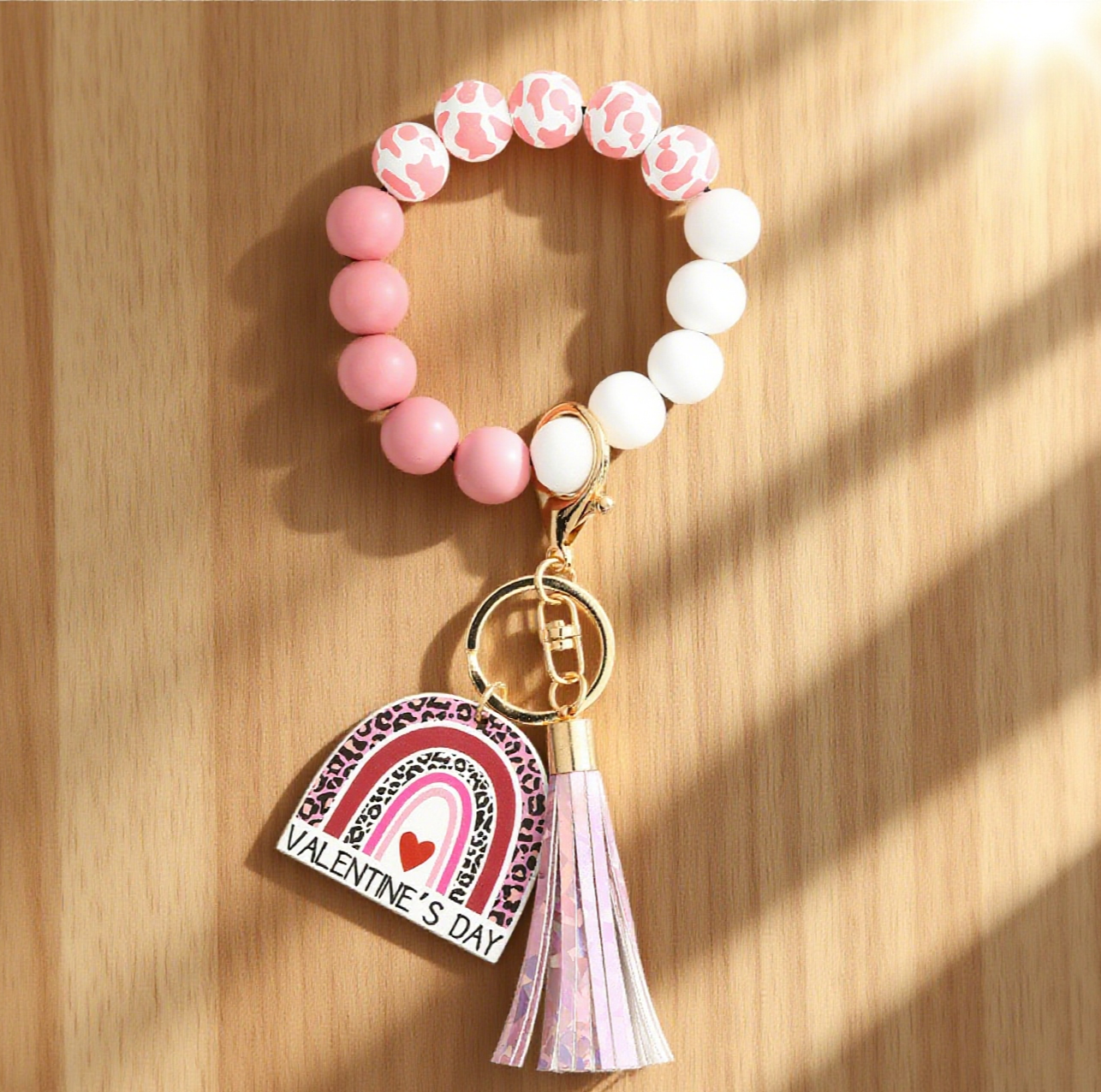 Valentine'S Day Love Bracelet Wooden Bead Keychain