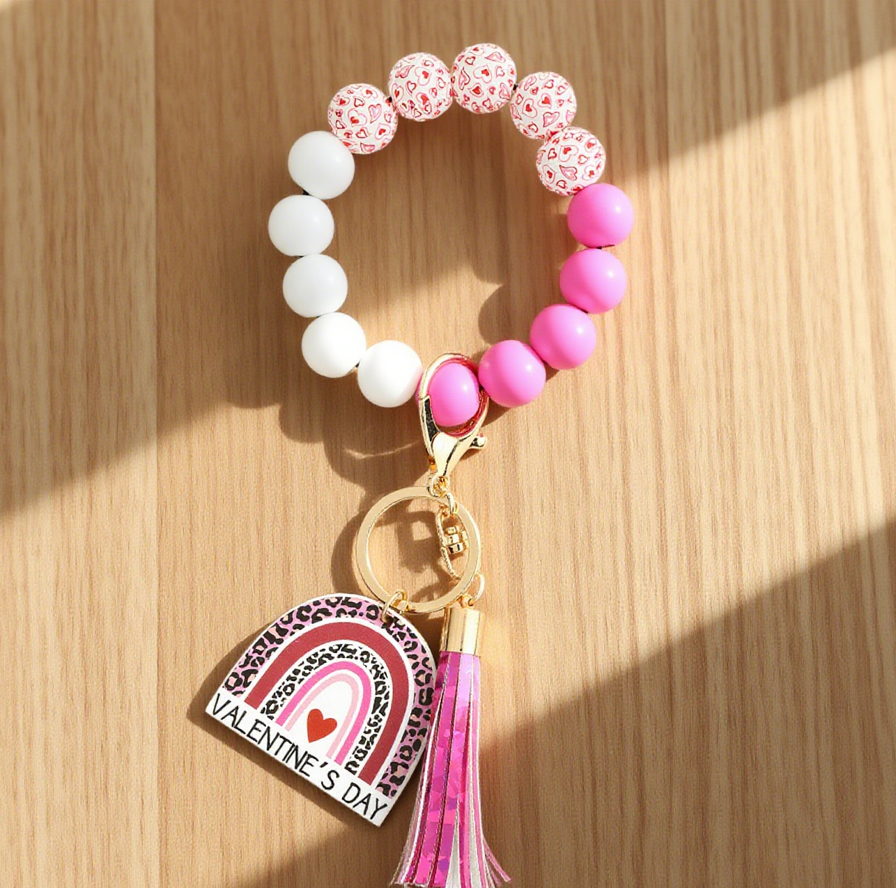 Valentine'S Day Love Bracelet Wooden Bead Keychain