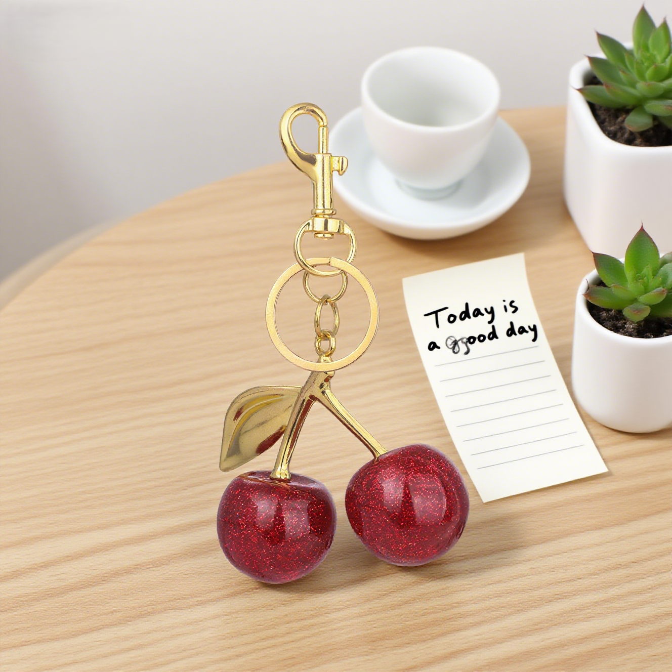 Shiny Cherry Bag Accessory Metal Keychain