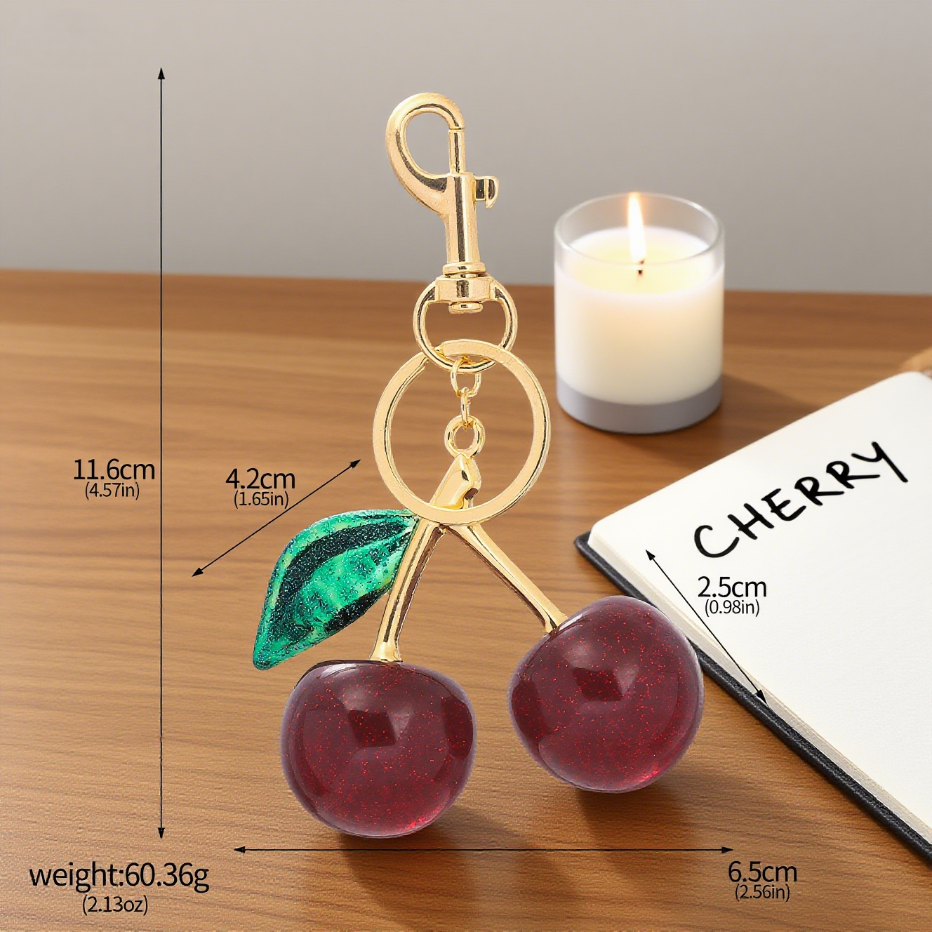 Shiny Cherry Bag Accessory Metal Keychain