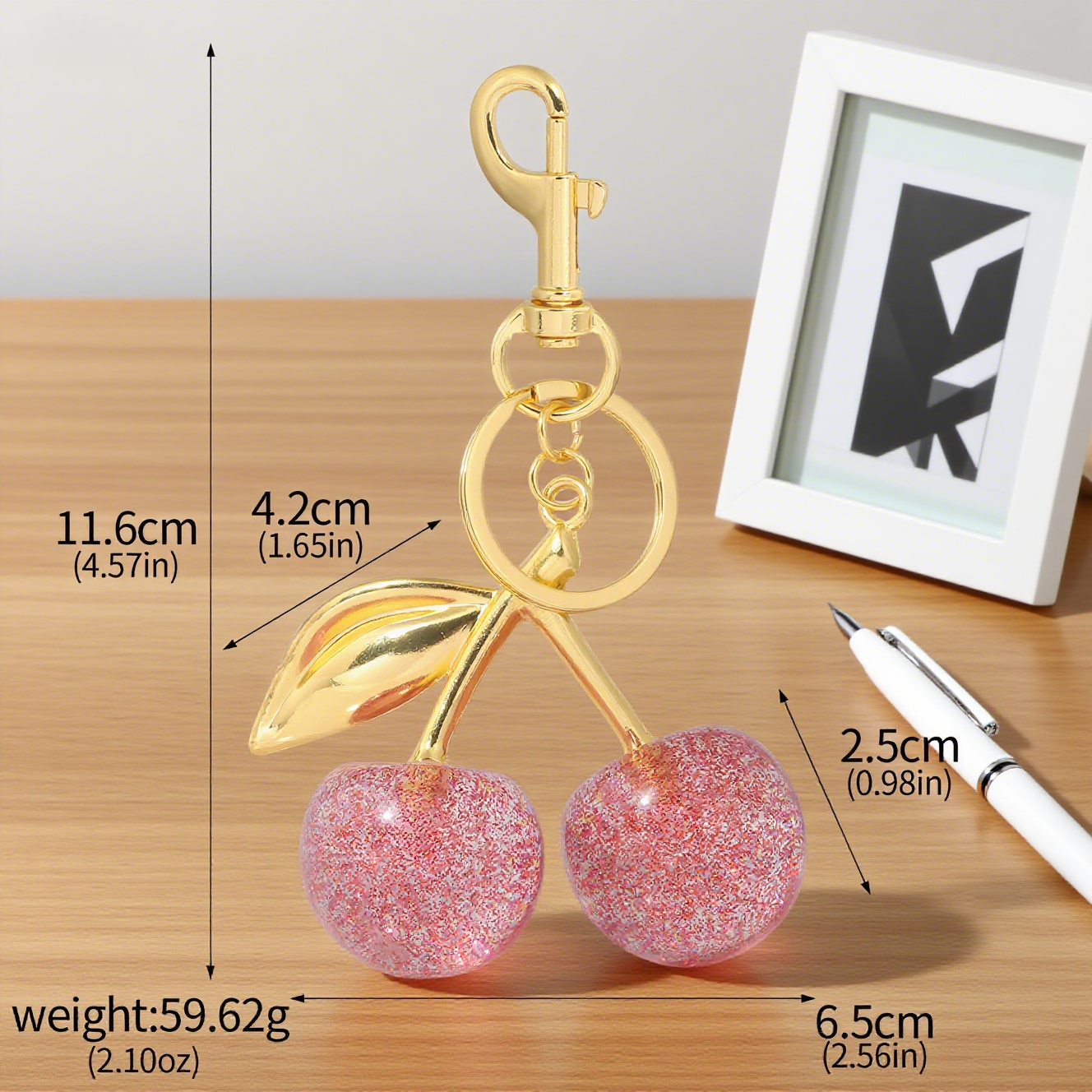Shiny Cherry Bag Accessory Metal Keychain