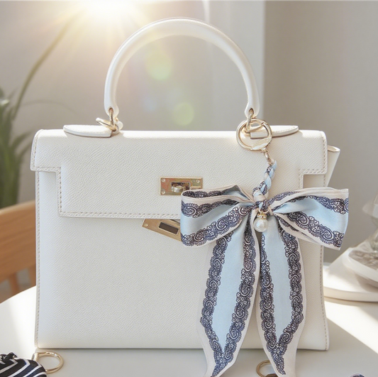 Fashion Silk Scarf Pearl Bow Bag Accessories Keychain