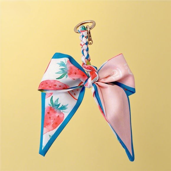 Fruit Pattern Silk Scarf Bow Bag Accessories Keychain