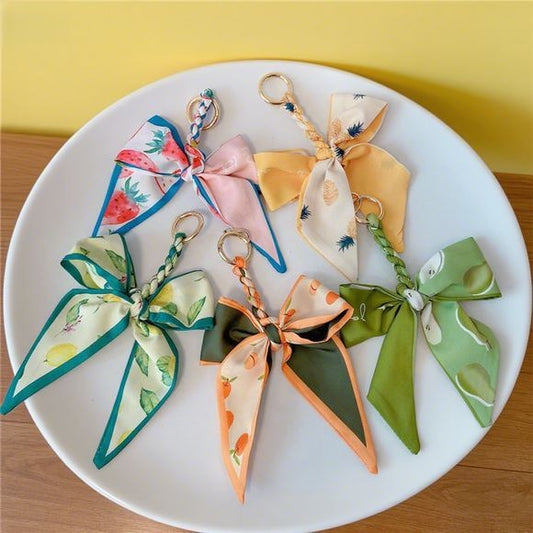 Fruit Pattern Silk Scarf Bow Bag Accessories Keychain