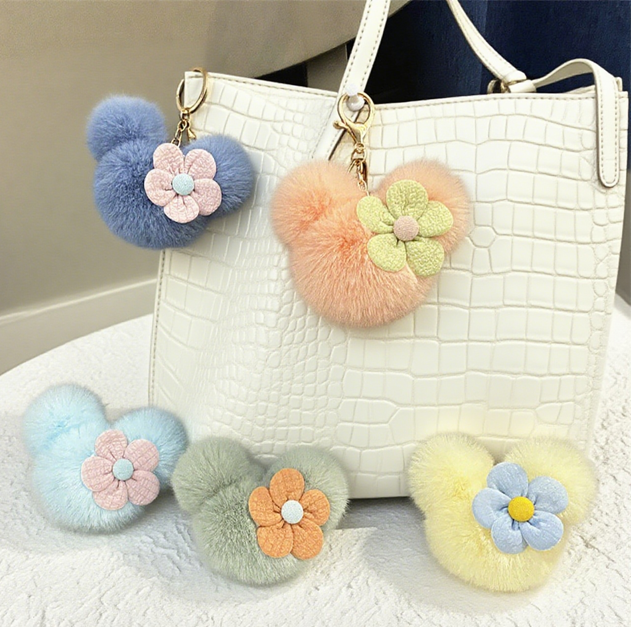 Cartoon Doll Head Flower Bag Accessories Keychain