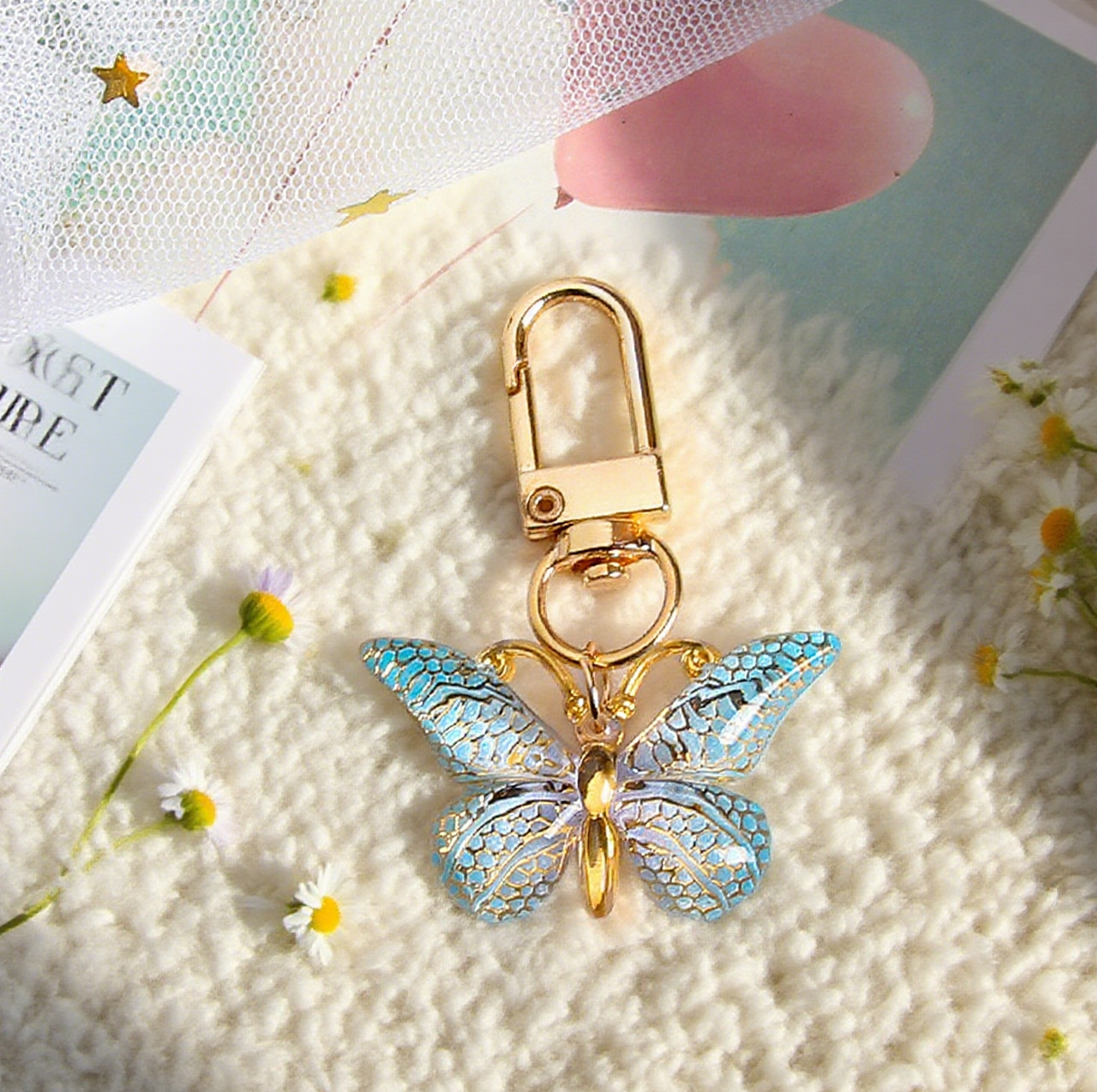 Gradient Acrylic Butterfly Bag Accessory Keychain