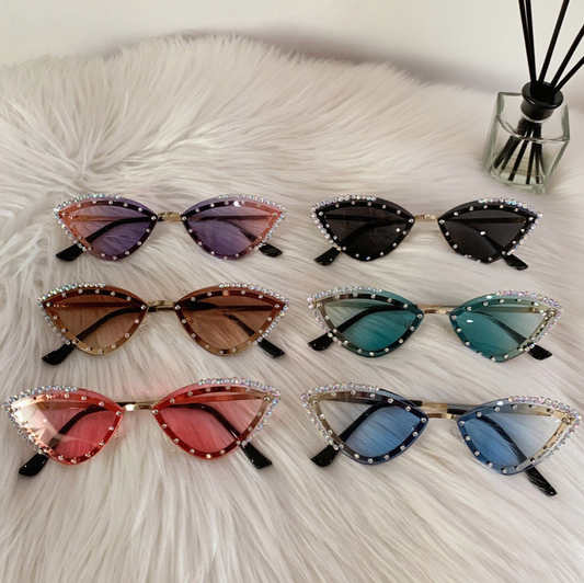 Cat-Eye Diamond-Encrusted Trendy Sunglasses