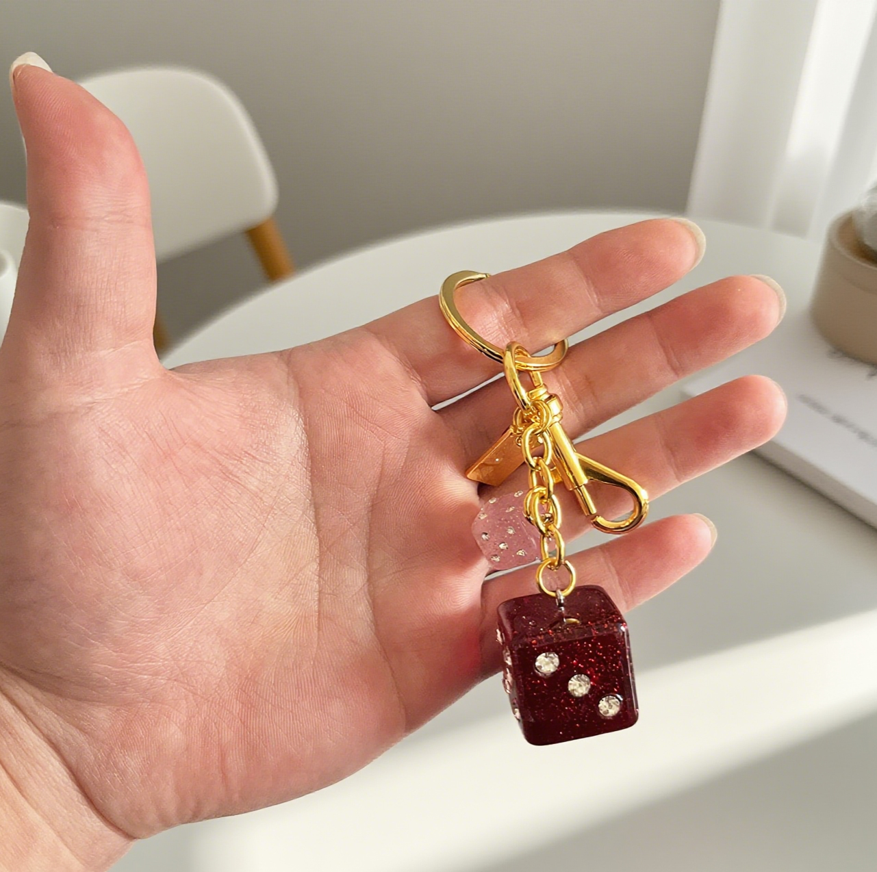 Rhinestones Dice Accessory Keychains