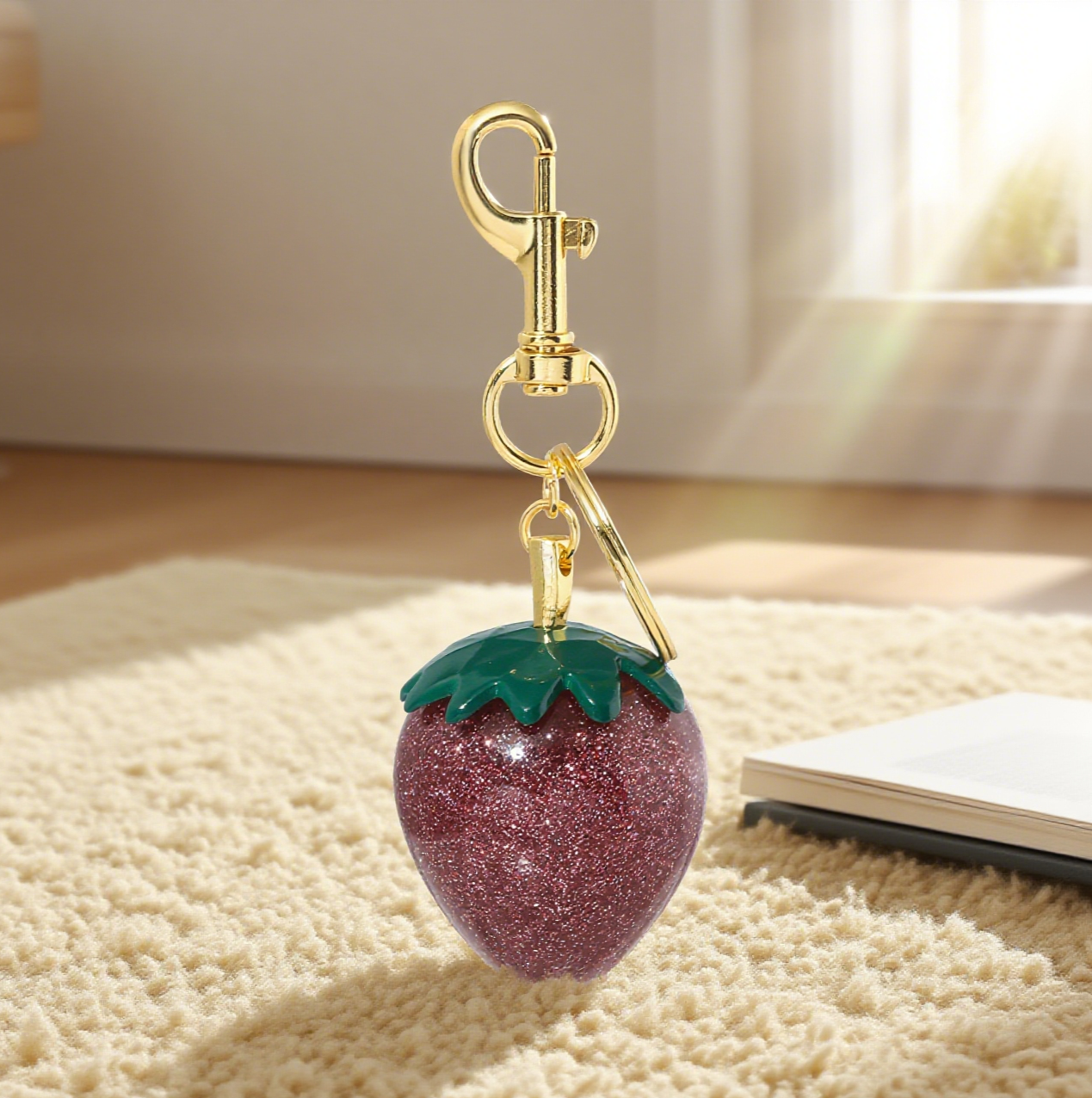 Shiny Strawberry Bag Accessory Keychain