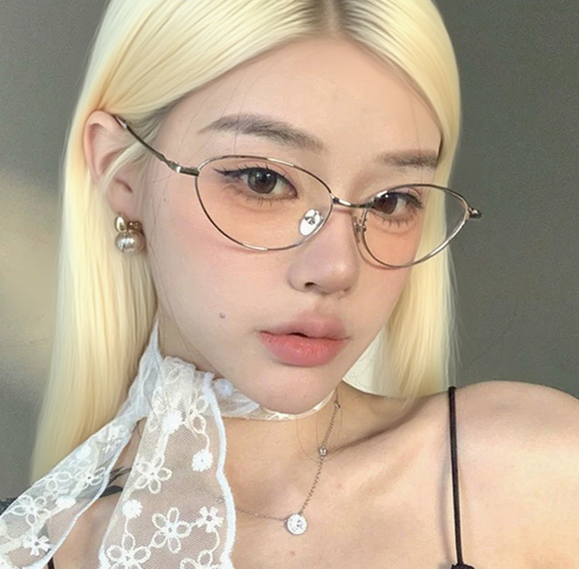 Gold Wire Oval Small-Frame Flat Glasses