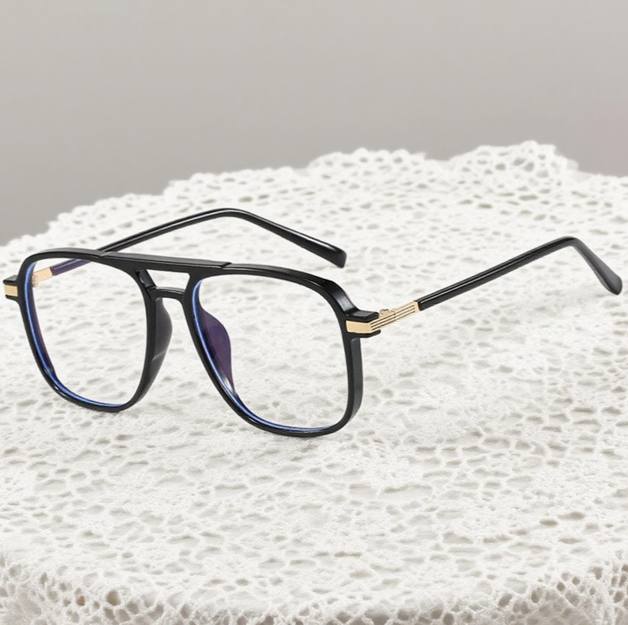 Double-Beam Square Large-Framed Flat Glasses