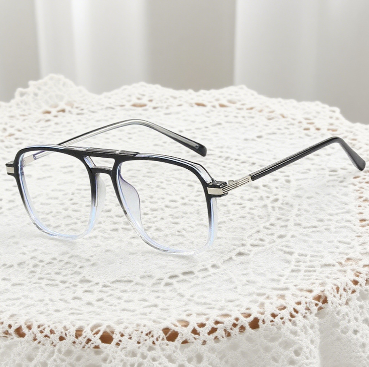Double-Beam Square Large-Framed Flat Glasses