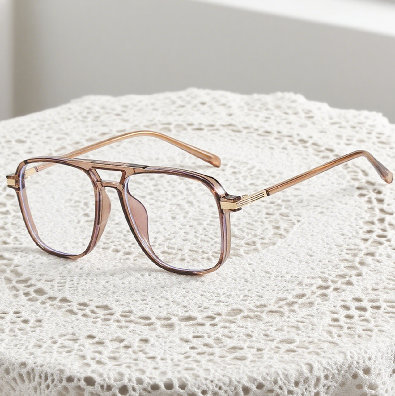 Double-Beam Square Large-Framed Flat Glasses