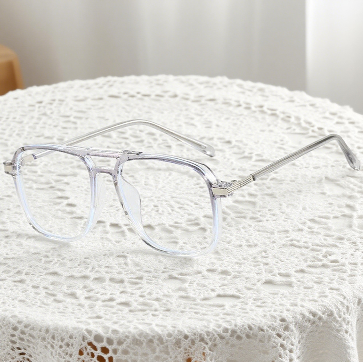 Double-Beam Square Large-Framed Flat Glasses