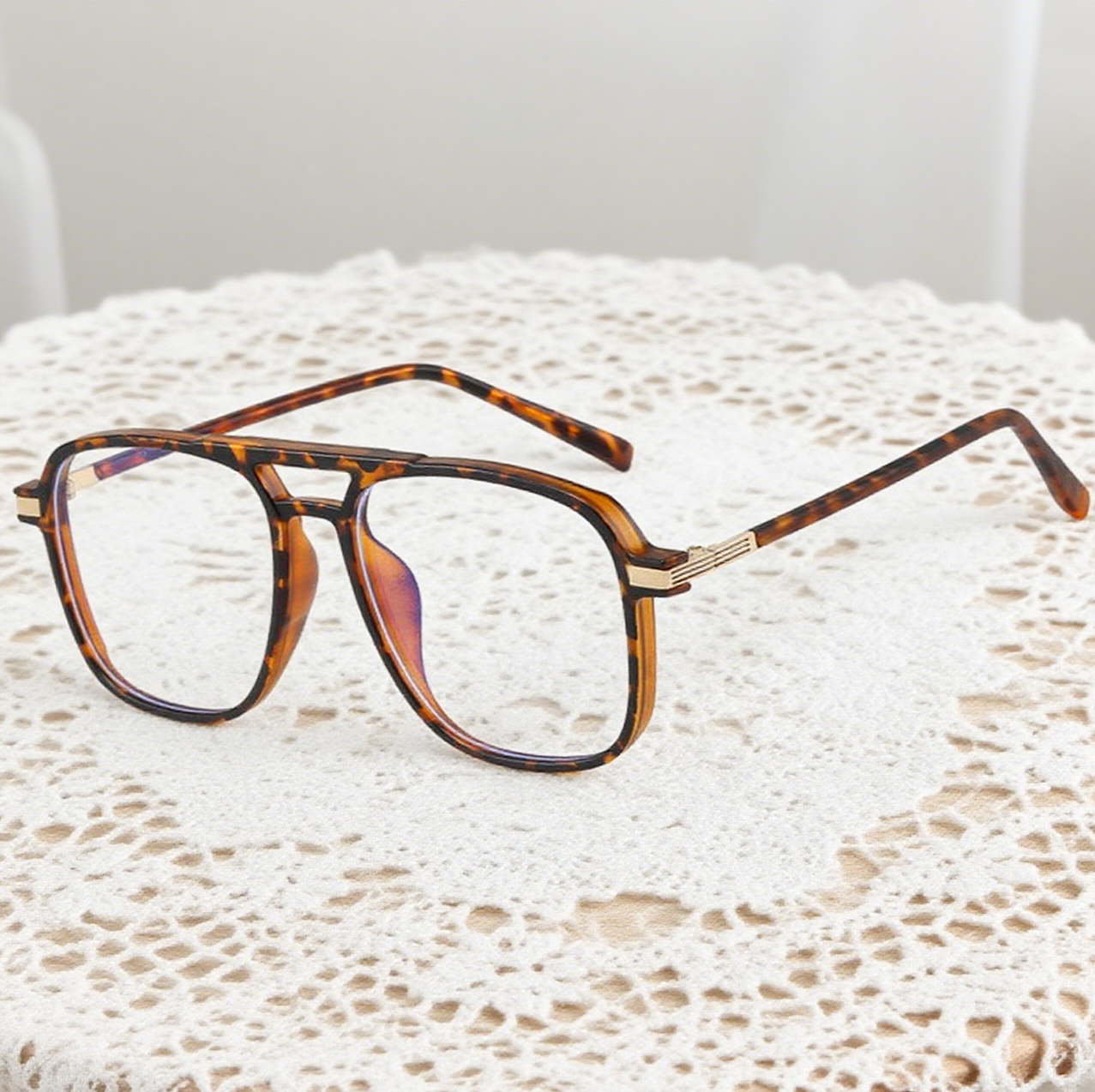 Double-Beam Square Large-Framed Flat Glasses
