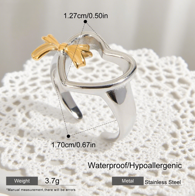 Color-Blocked Cut-Out Love Bow Versatile Open Ring