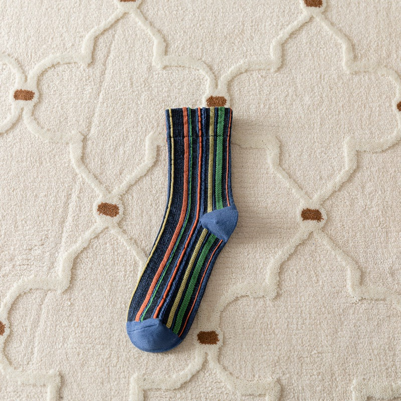 Retro Vertical Stripes Color-Trimmed Socks