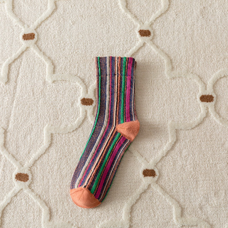 Retro Vertical Stripes Color-Trimmed Socks