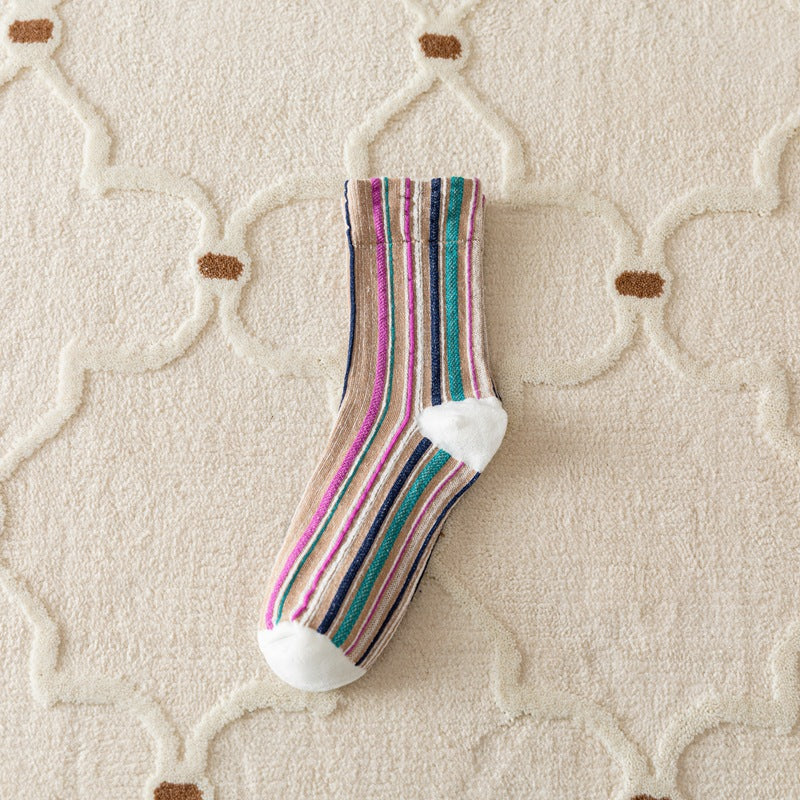 Retro Vertical Stripes Color-Trimmed Socks