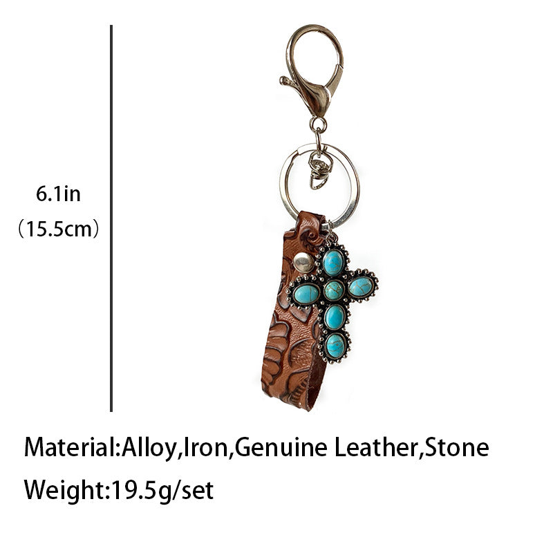 Retro Turquoise Pumpkin Flowers Keychain