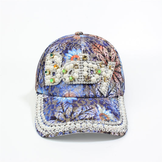 Baby print faux pearl diamond baseball cap
