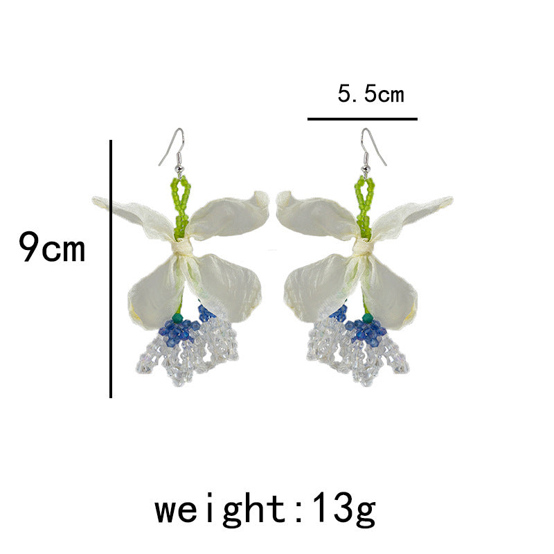 Lace Tassel Beaded Flower Drop Earrings
