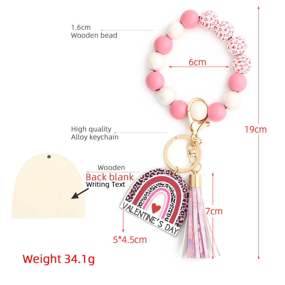 Valentine'S Day Love Bracelet Wooden Bead Keychain