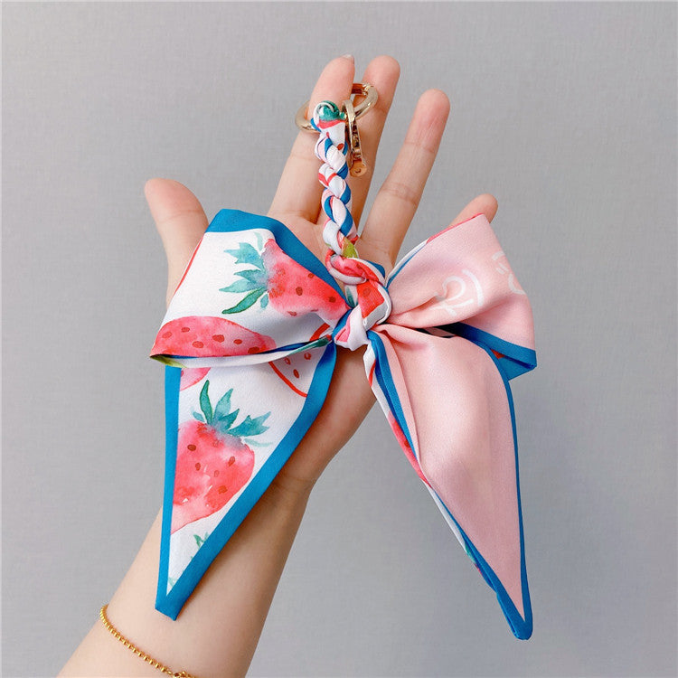 Fruit Pattern Silk Scarf Bow Bag Accessories Keychain